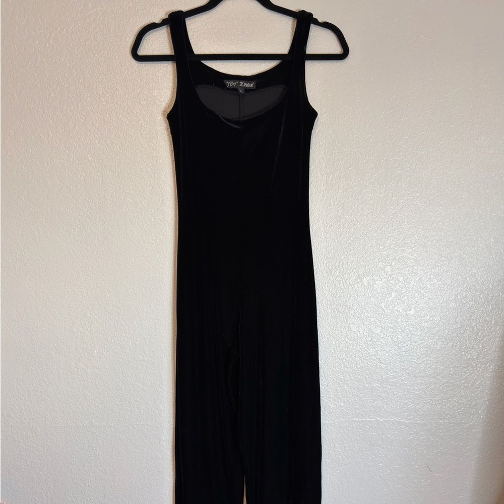 Vintage 90s y2k Betsey Johnson Classic Black velvet stretch Jumpsuit L